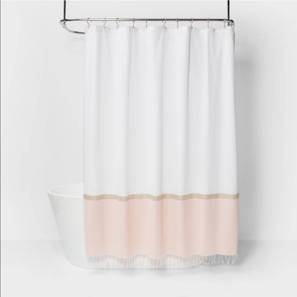 Colorblock Woven Shower Curtain - Light Gold & Pink